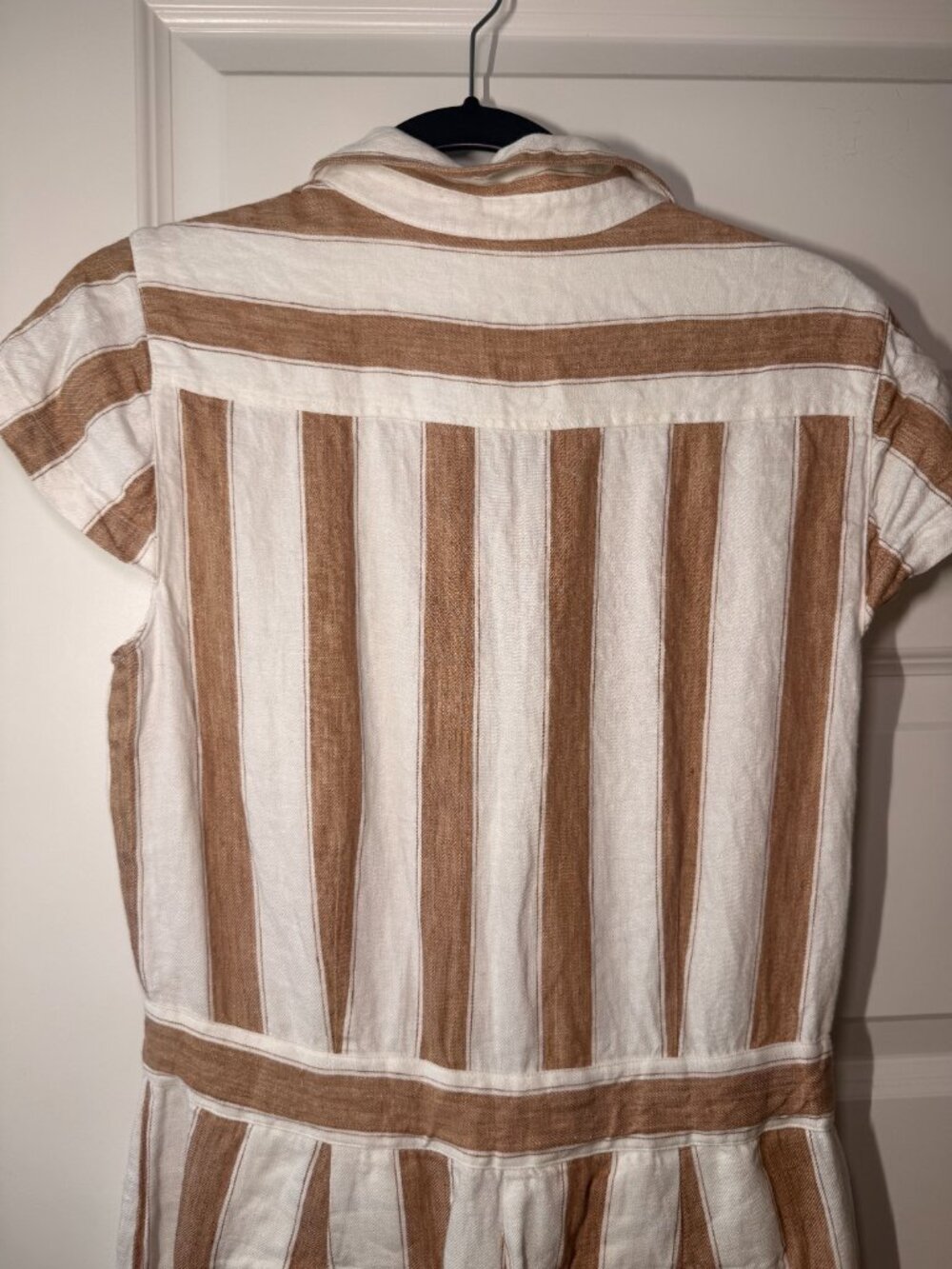 FRAME Linen Blend Shirt Jumpsuit | Brown Striped Collar | Size S - Picture 4 of 7